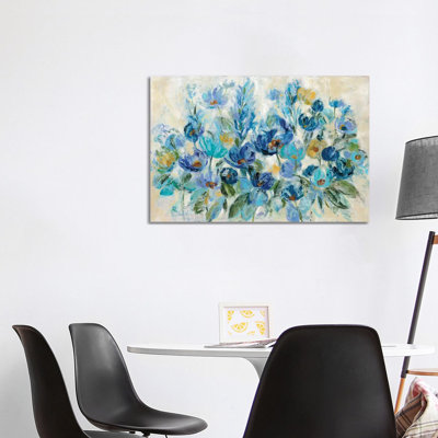 Scattered Blue Flowers by Silvia Vassileva - Wrapped Canvas Painting