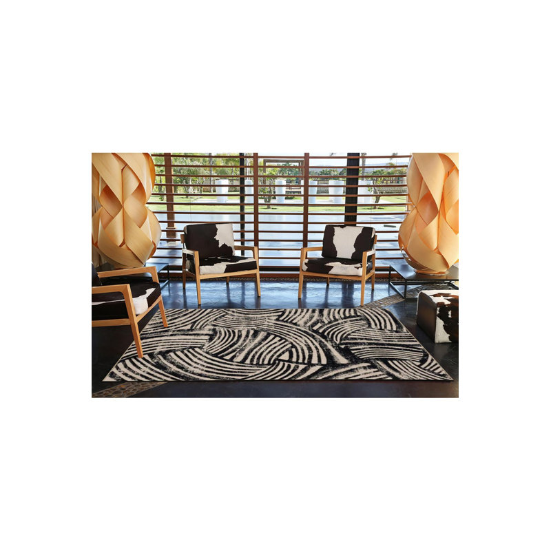 Tapis noir à motif géométrique mélangé, Sous-tapis rectangulaire 2 pi 6 po x 4 pi 11 po