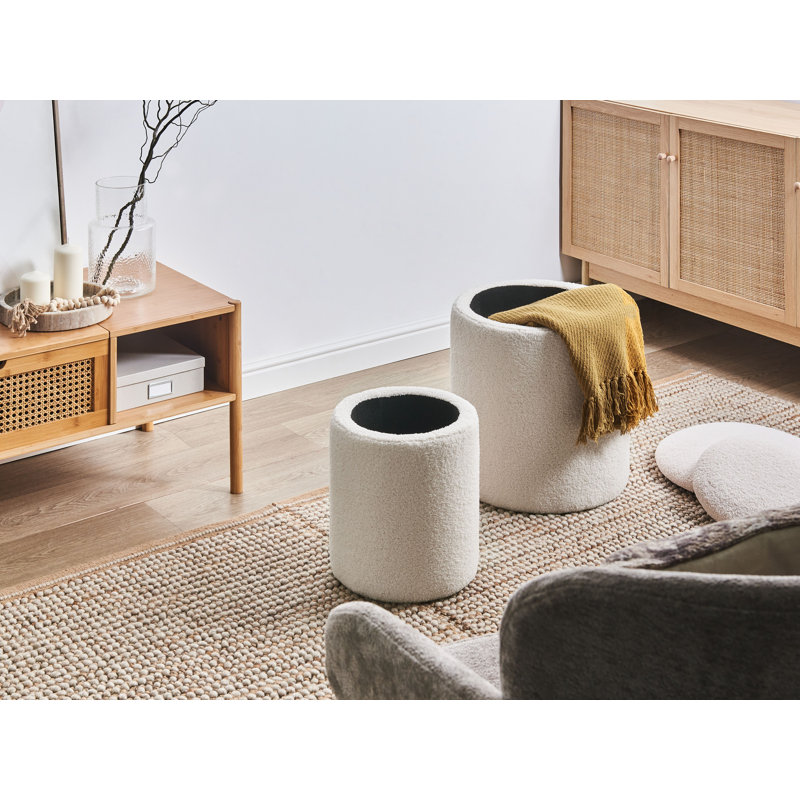 BEREA 40cm Wide Round Solid Colour Pouffe Ottoman with Storage