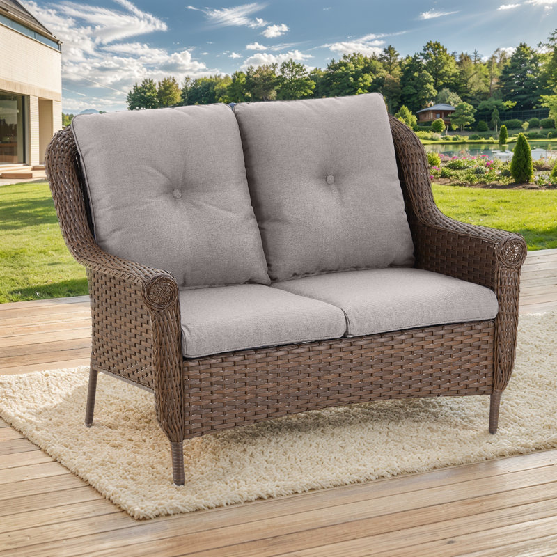 Canapé d'extérieur en osier de qualité supérieure avec coussins confortables, Gris