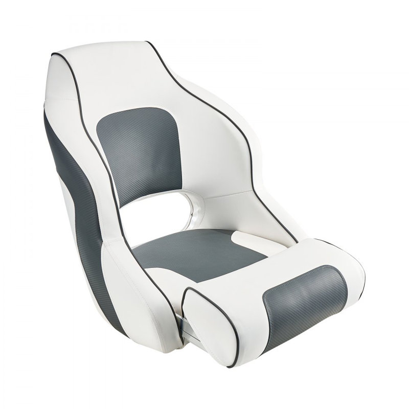 Boat Seat High Backrest Flip Up Boat Seat Captain Bucket Seat White & Grey
