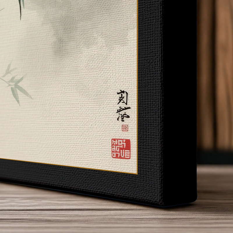 Bamboo in Mist Japandi - Wrapped Canvas, 30x20 - 76.2 x 50.8 cm, Black Border