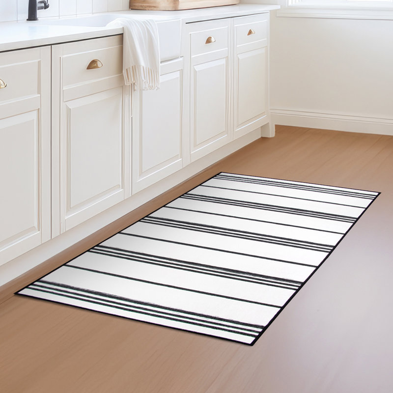 Stripe Black And White Flatweave Washable Indoor / Outdoor Rug, Rectangle 3' x 5'