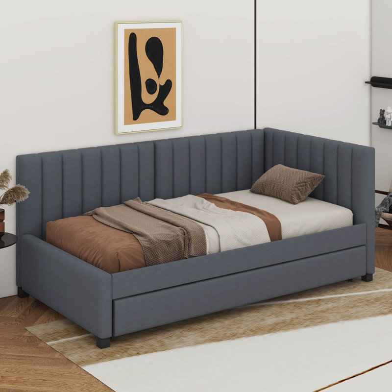 Lit de jour simple rembourré avec couchette, Gris