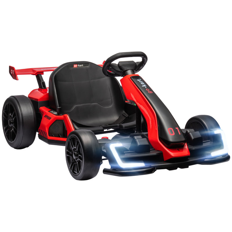 HOMCOM 24V Electric Go Kart for Kids with Adjustable Seat 6-12 Years, Black/Red