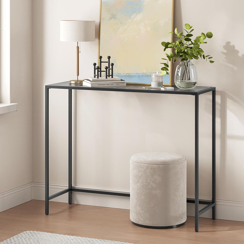 Huxley 39.4'' Glass Top Console Table, Black/Slate Grey, 31.5'' H X 39.4'' W X 7.9'' D