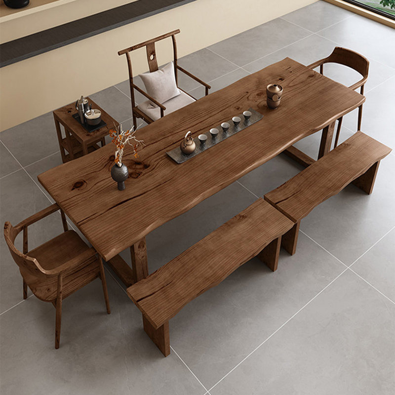Table de salle à manger rectangulaire en bois massif brun, H 29,53 po x L 86,61 po x l 31,50 po