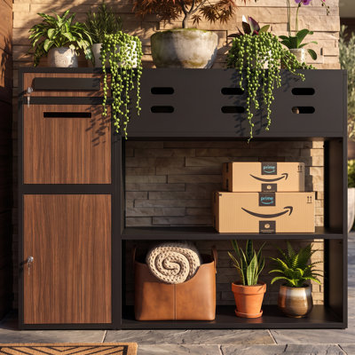 61" W 3-in-1 Outdoor Mailbox, Planter Box & Locking Package Delivery Box