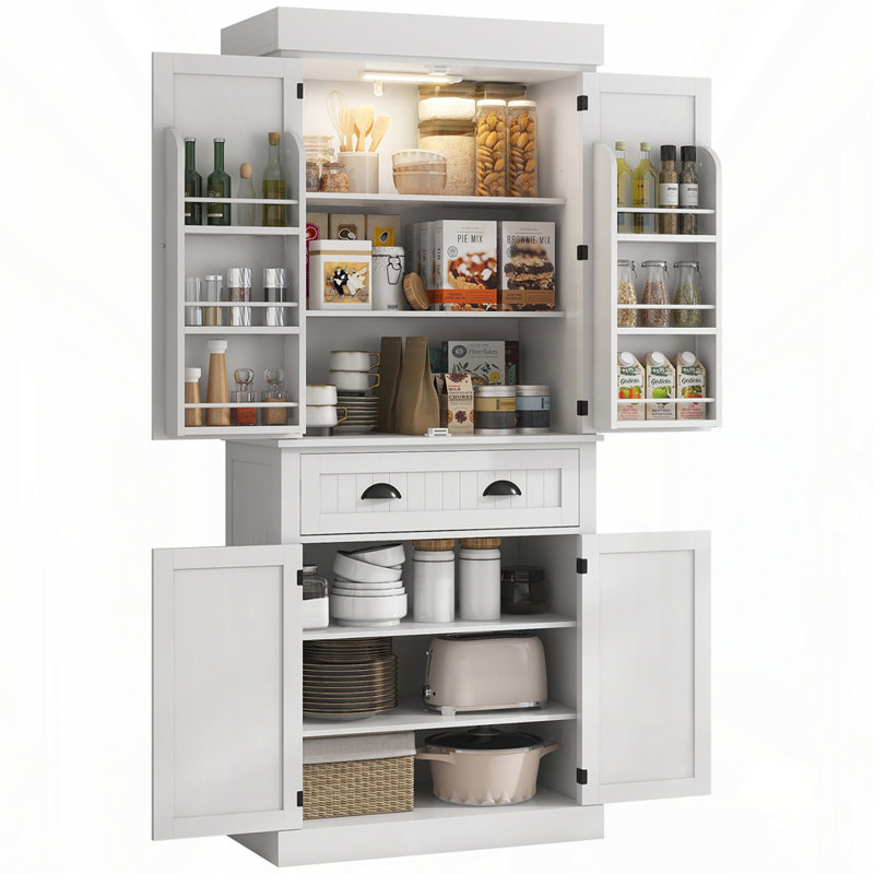 71" Kitchen Pantry Cabinet With Motion Sensor Light
