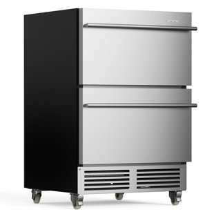 24 Inch Under Counter Double Drawer Refrigerator, Waterproof Stainless Steel Outdoor Refrigerator