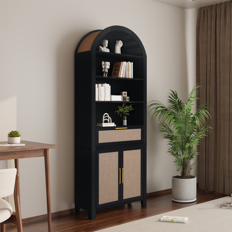 Aterlia 78.7" Arched Storage Bookcase, Black/Gold