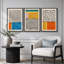 «Abstract Vibrant Color Blocks», œuvre d'art moderne de style Mid-Century, images murales multicolores géométriques, ensemble de 3 impressions sur toile encadrées-75848669-119460503