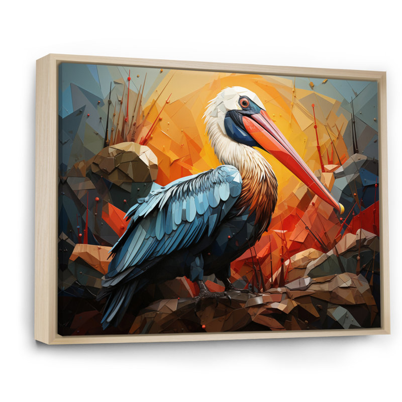 Orange Pelican Coastal Geometric II - Animals Canvas Wall Art, H 16 po x l 32 po x P 1 po, Cadre naturel flottant