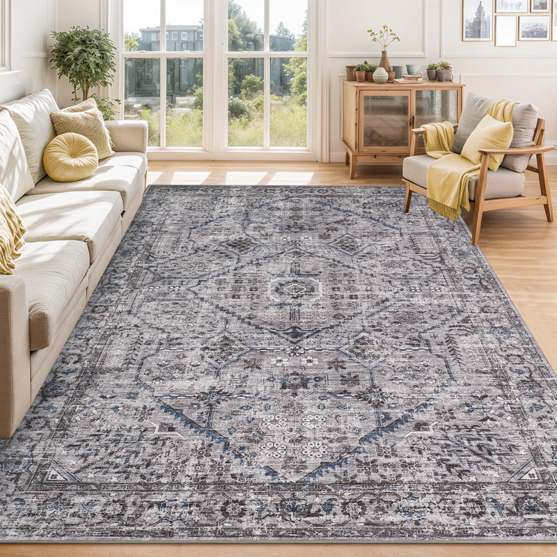 Machine Washable Rug Non-Shedding Rug for Living Room Low Pile Throw Rug Indoor Carpet Ultra-Thin Floor Cover for Bedroom Dining Room Office Playroom
