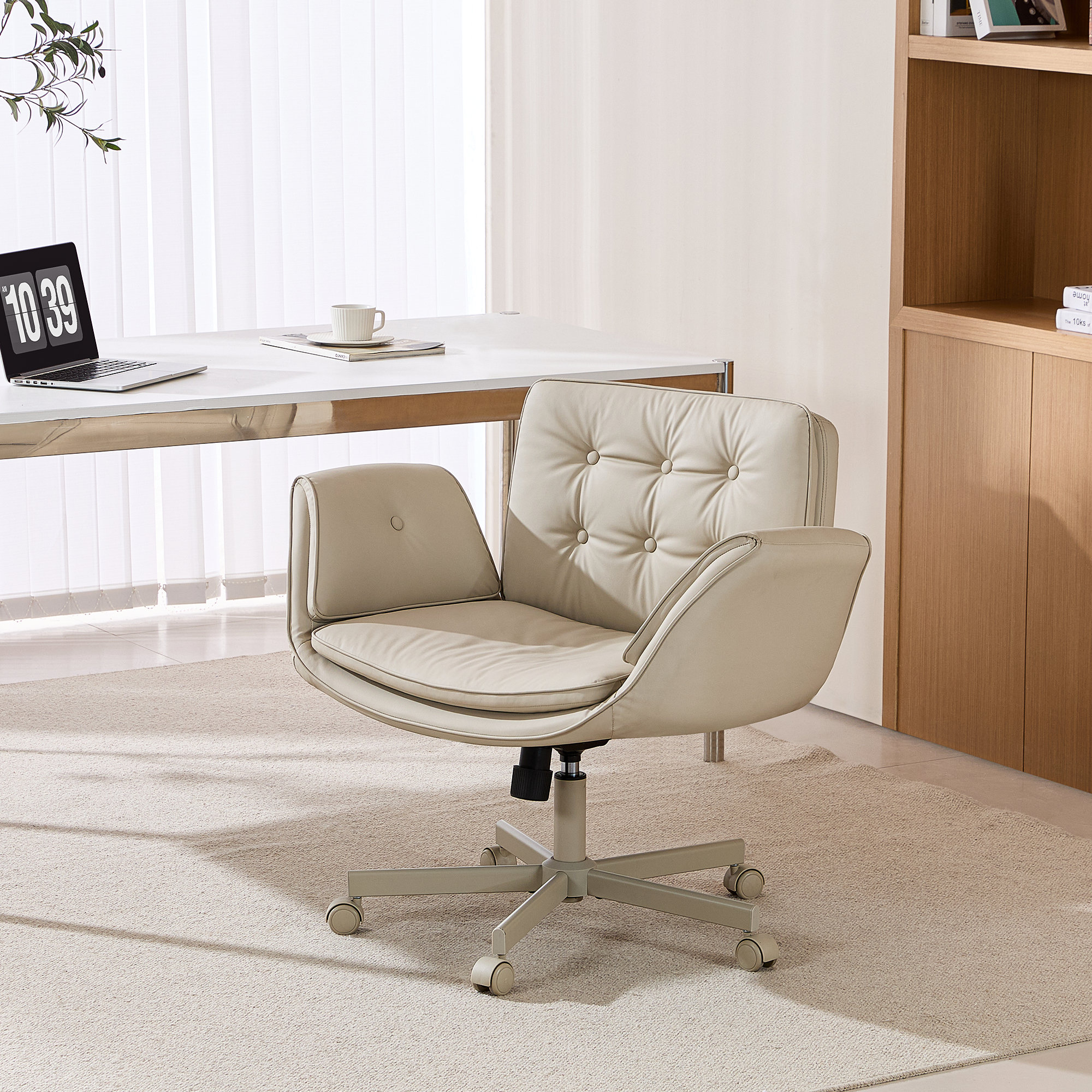 Luii Criss Cross Home Office Chair with wheels and arms, Cream, Cream