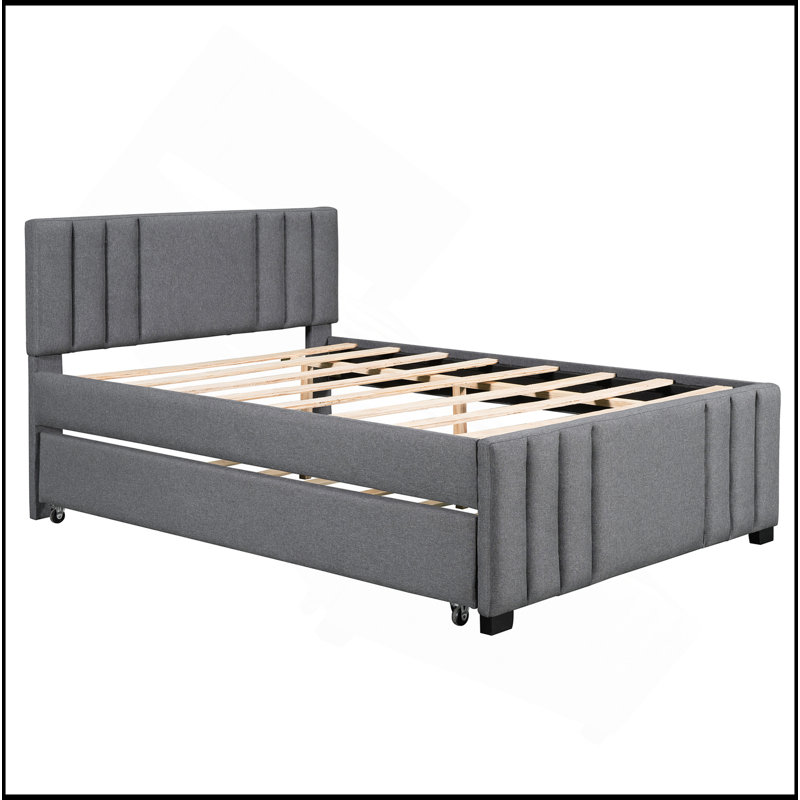 Lit plateforme double tapissier avec lit gigogne