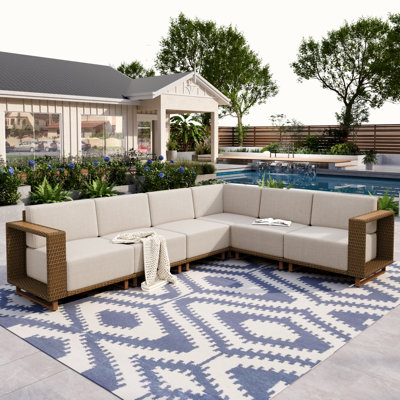 270 cm W L-Shaped Patio Corner Sofa Set with Cushions