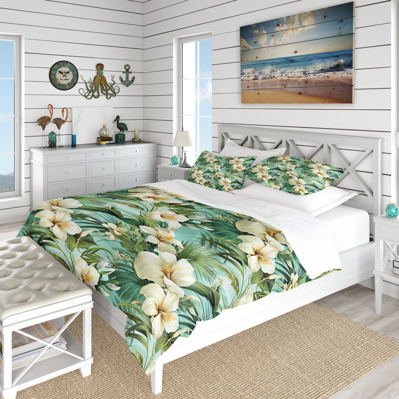 Literie Seafoam Serenity Tropical Pattern I, Housse de couette simple + 1 taie décorative stan