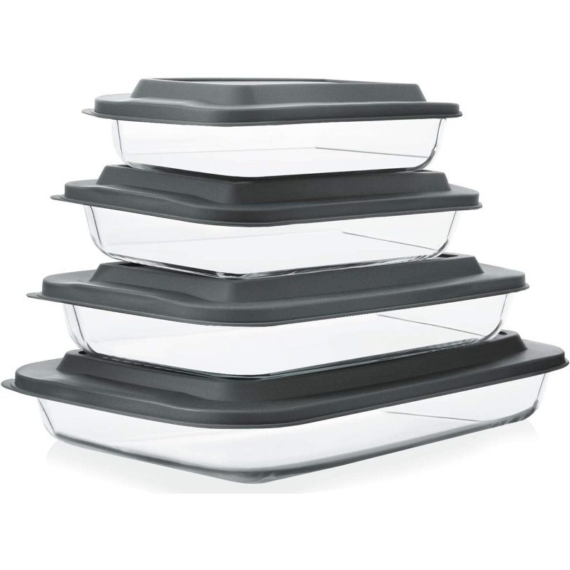 Ensemble de plats de cuisson 8 pièces en verre profond avec couvercles en plastique, ensemble de plats de cuisson rectangulaires en verre avec couvercles, plaques de cuisson pour Lasagne, restes, cuisine, cuisine, congélateur au four et lave-vaisselle
