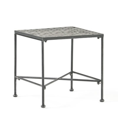 Black Brush Silver Iron Table For Outdoor Patio, 16.50"D X 16.75"W 16"H, Complements Chairs & Coffee Tables, Assembly Required Endpiece In Tone, Blends With