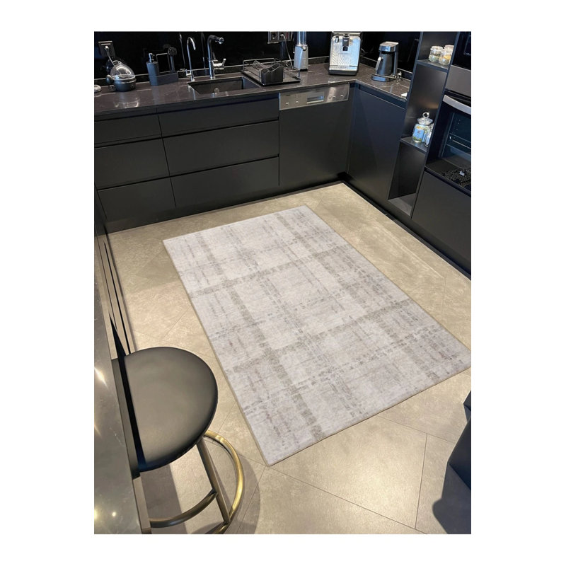 Cream Geometric Woven Base Washable Carpet, Runner 2'6" x 6'7"
