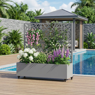 Metal Planter Box with Trellis with Wheels