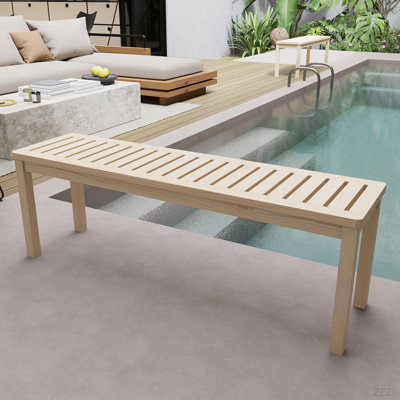 52.1" Outdoor Solid Wood Knot-Free Pine Backless Dining Swimming Pool Beach Bench With Slatted Seat – Modern Bench, Perfect For Patio, Backyard, Entryway, Hallway, Living Room, Bedroom, Front Door