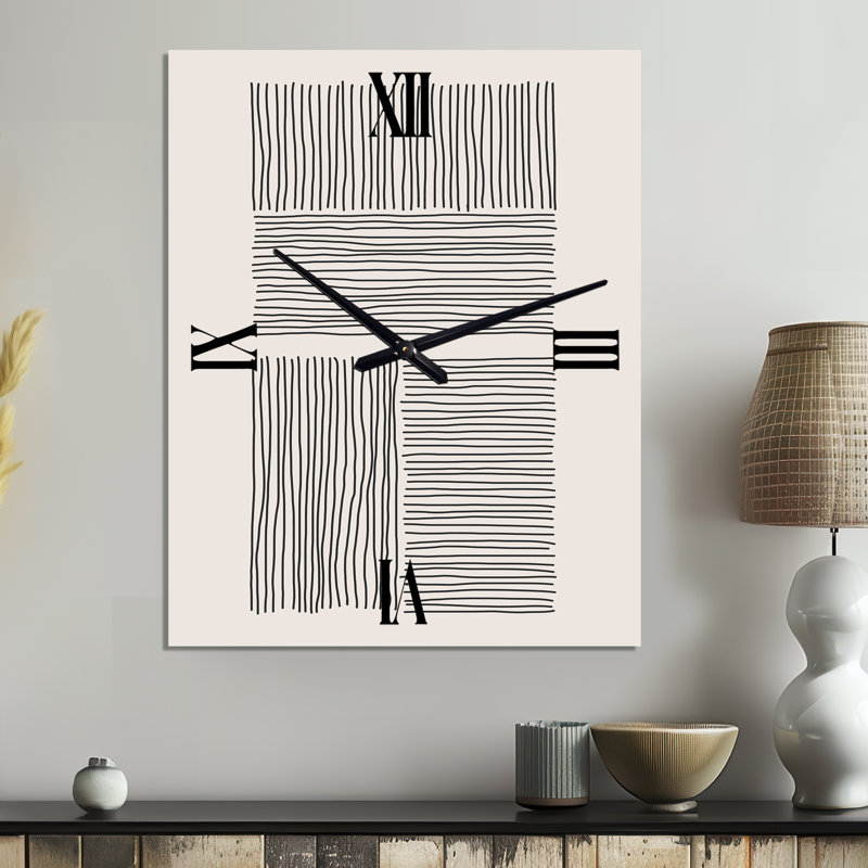 Minimal géométrique lignes et carrés IV - horloge murale abstraite en métal, Grand