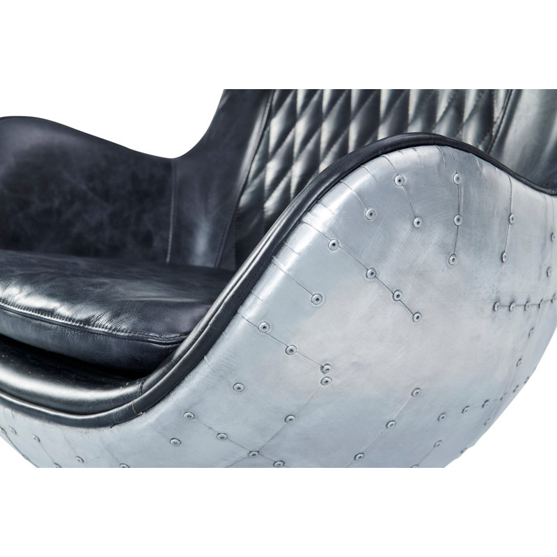Fauteuil à large de 31 po Atrakchi, Cuir véritable noir