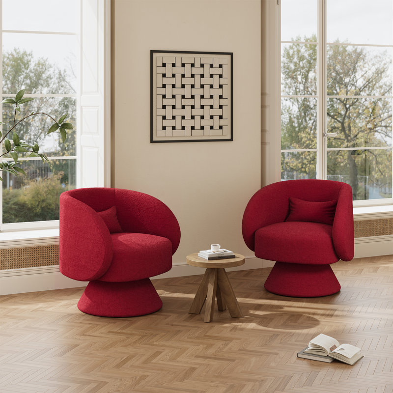 Fauteuil demi-tonneau pivotant rembourré (ensemble de 2), Peluche rouge