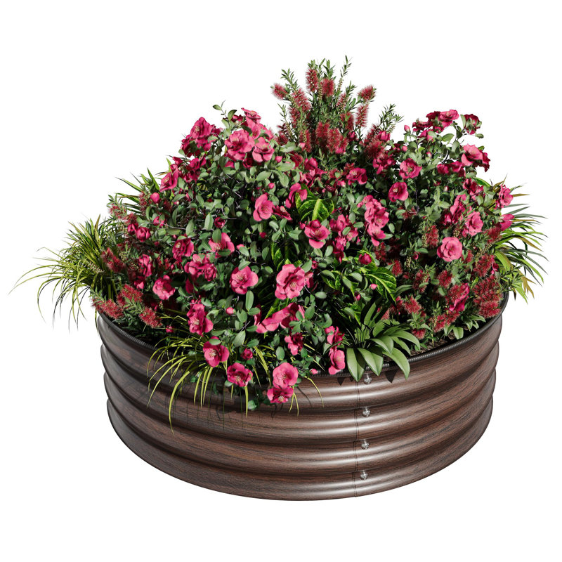 4x1.5ft Heavy Duty Round Galvanized Raised Garden Bed, Anti-Rust Open Bottom Planter Box with Rubber Edge for Backyard, Brown