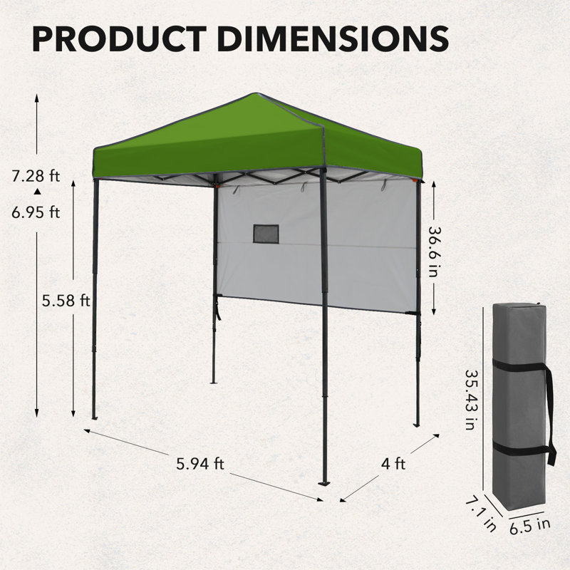 6 Ft. W x 4 Ft. D Outdoor Pop Up Metal Canopy Portable Instant Tent with Adjustable Sunwall, Grass Green