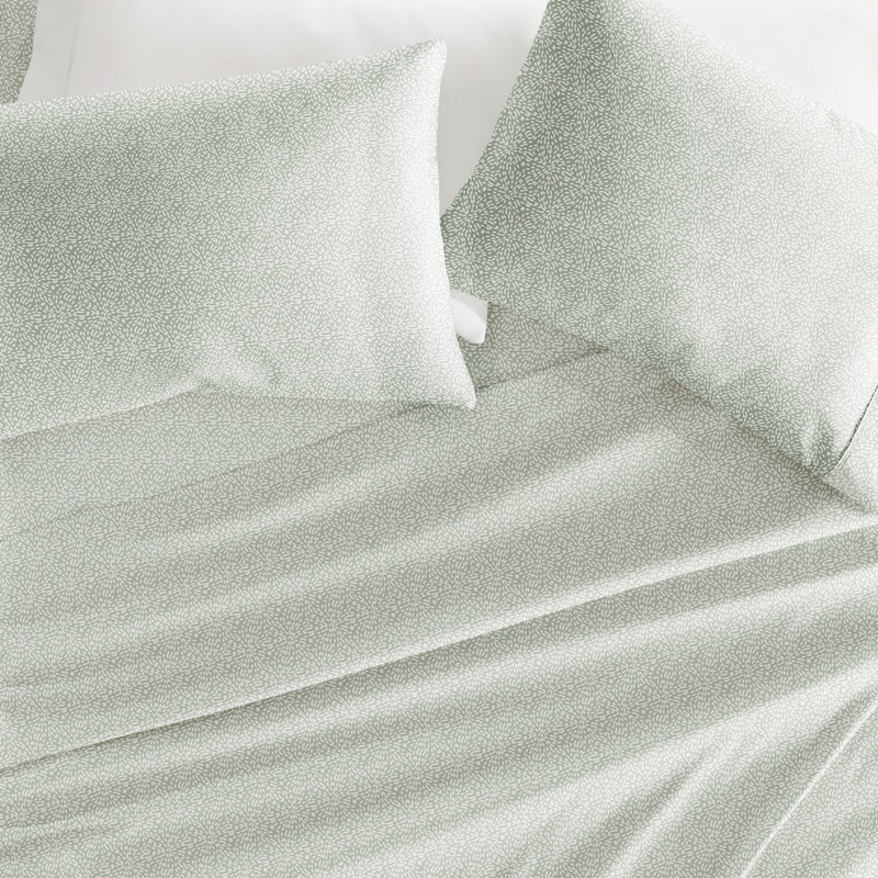 4 Piece Delicate Details Pattern Sheet Set, Cal.King Sheet Set with 2 King Pillowcase, Modern Circles Green Mist Floral