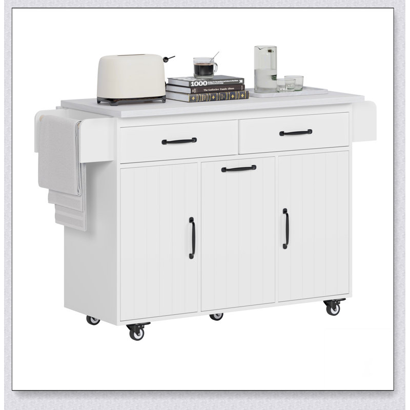 Îlot de cuisine polyvalent avec rangement pour poubelle, abattant, support à épices, porte-serviettes et tablette réglable pour une fonctionnalité accrue