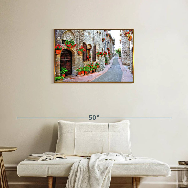 Rue italienne pittoresque, Cadre flottant doré, 31 po x 21 po