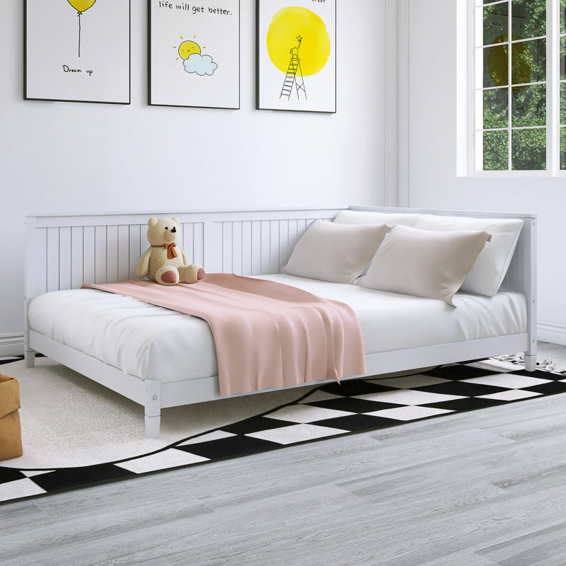 80"X58" Full Size Wood White Bed, White