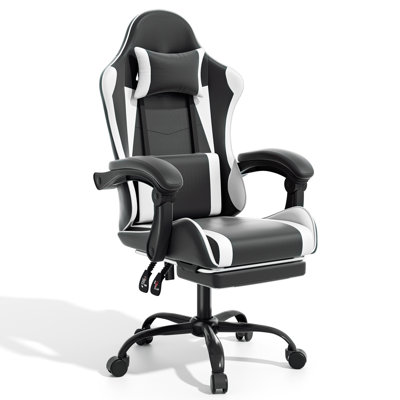Ergonomic Office Chair With 120° Recline & Extending Footrest Medium-Firm Faux Leather Computer Desk Chair With Lumbar Support & Linkage Armrest