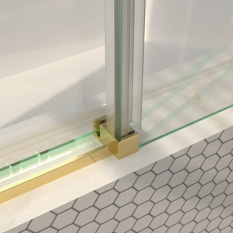 56" - 60" W x 58" H Single Sliding Semi-Frameless Tub Door with Clear Glass, Brushed Gold