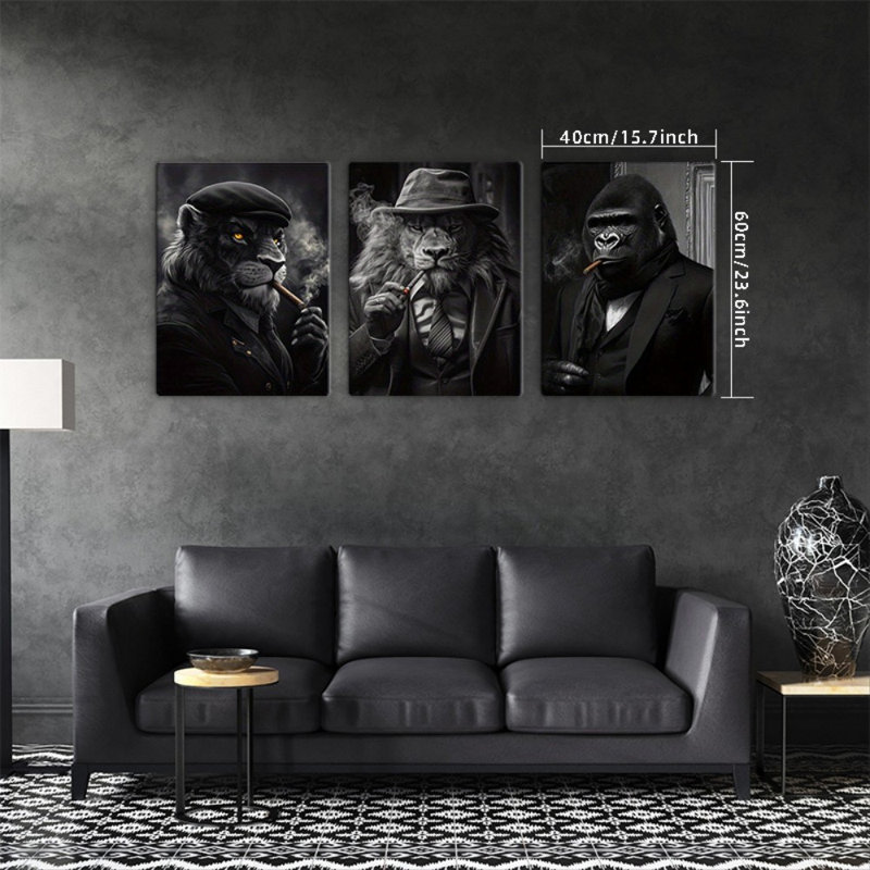 «Gentleman Animal», impression sur toile 3 pièces pour décoration intérieure tendance, 36 * 24 pouces 3 pièces