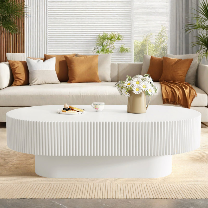 Table basse ovale, White 1, 13.92" H x 43.32" W x 23.63" D