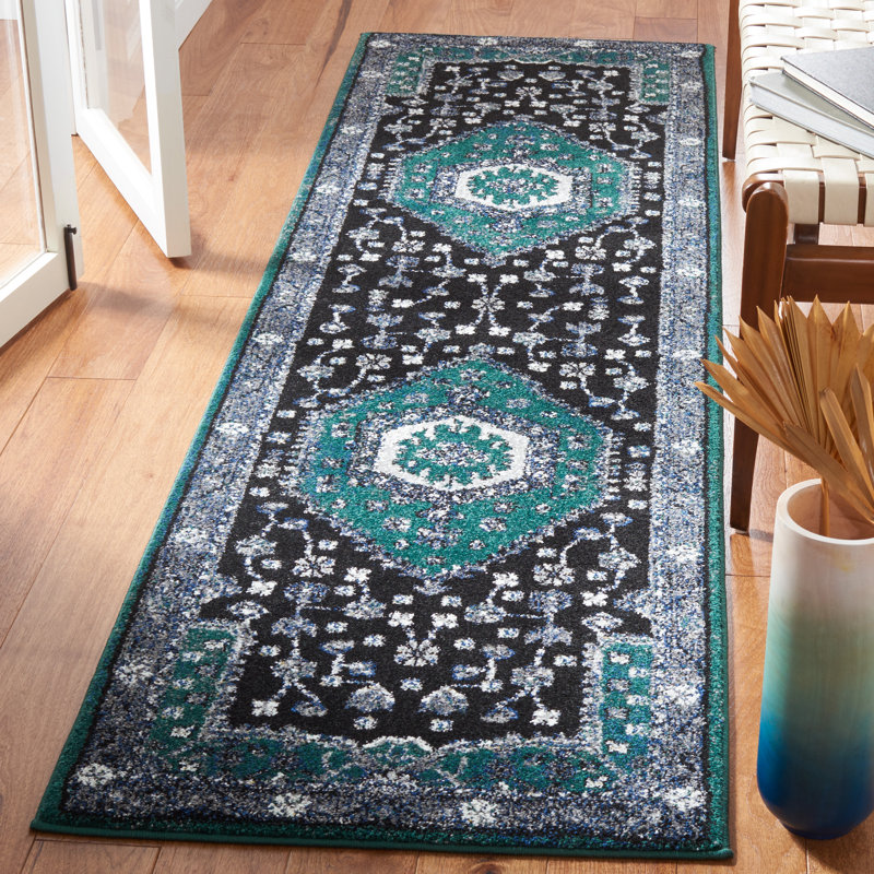 Djenabou Oriental Green/Black Area Rug, Runner 2'3" x 8'