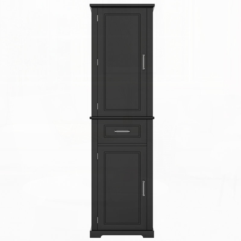 Grande armoire de rangement pour salle de bain, armoire de rangement autoportante avec deux portes de taille différente et tablette réglable
