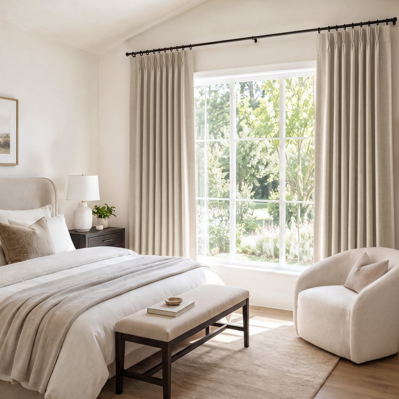 100% Blackout Curtains Thermal Insulated Drapes Faux Linen Pinch Pleated Privacy Window Panels with 20 Hooks for Bedroom & Living Room (Set of 2) 