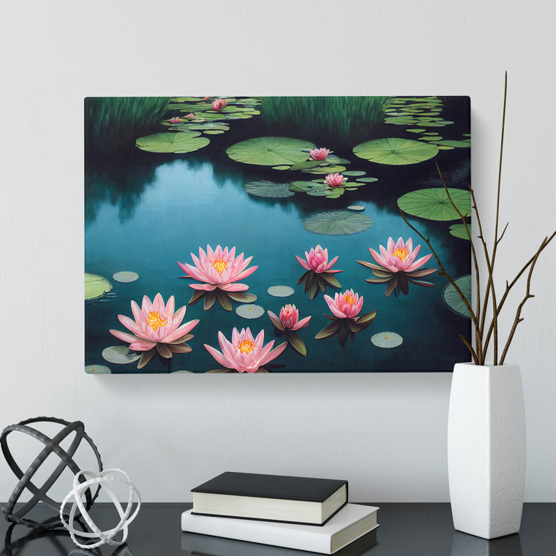 XXX-H1022-WF-6378X Mystical Water Lily Pond - Wrapped Canvas Painting, 50cm H x 76cm W x 3cm D