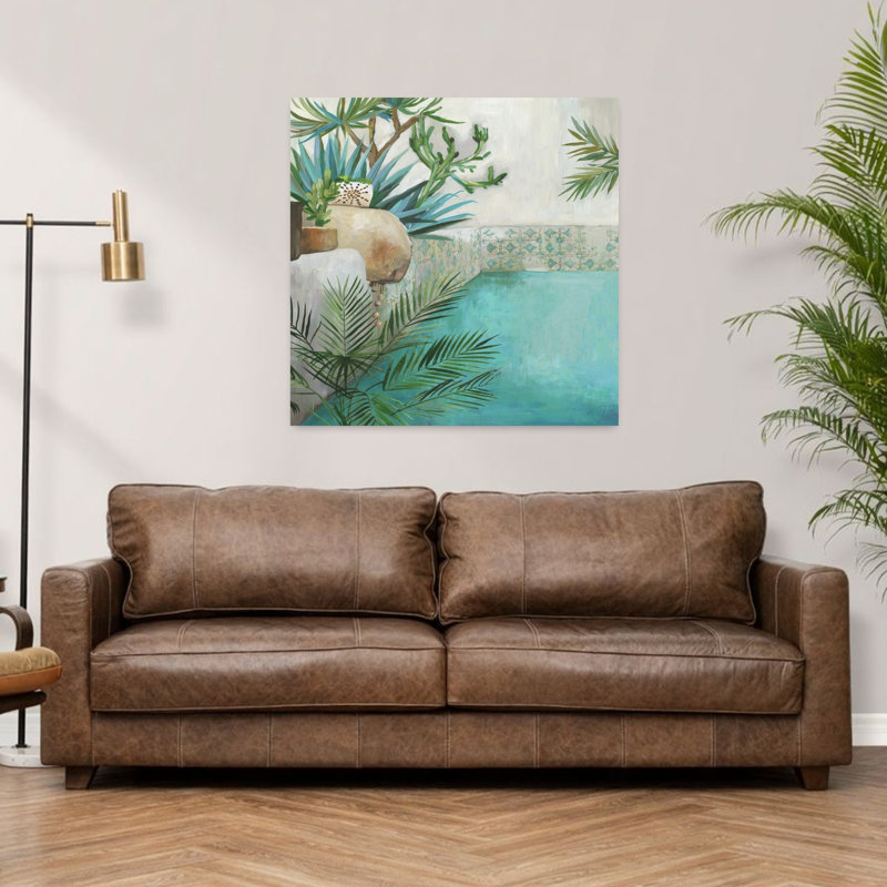 Oasis tranquille au bord de la piscine, art mural côtier abstrait, H 36 po x l 36 po