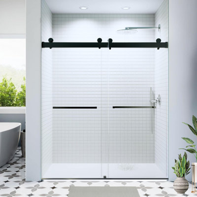 56-60 * 76 pouces Double porte de douche coulissante sans cadre à fermeture en douceur avec verre trempé épais de qualité supérieure (8 mm) et revêtement facile à nettoyer