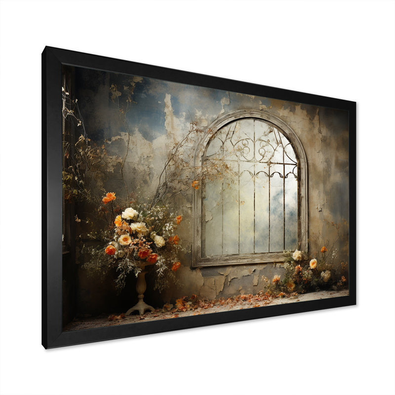 Fenêtre Hauting Floral, Cadre d'angle fermé noir, H 16 po x l 32 po x P 1 po