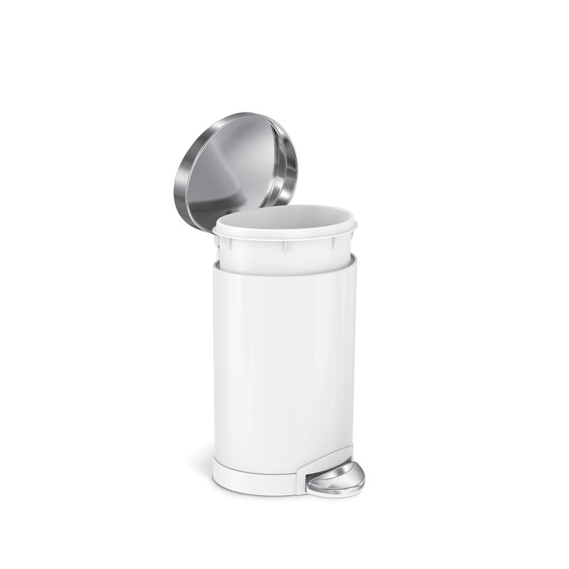 Simplehuman 6 Liter / 1.6 Gallon Semi-Round Bathroom Step Trash Can, White Steel