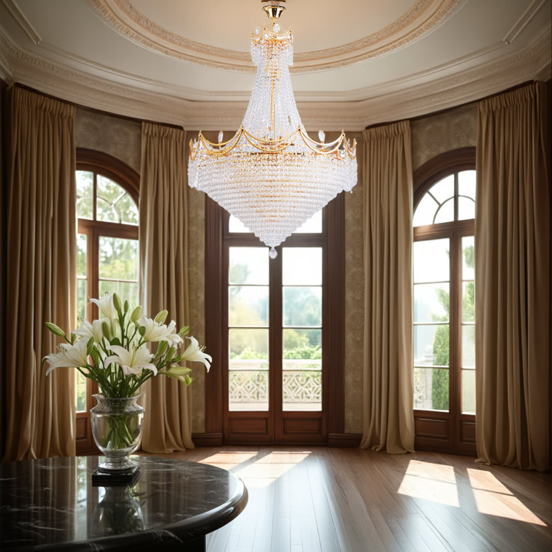 Lustre en cristal 33 po Empire - 22 lumières K9 à niveaux de cristal, plafonnier câblé pour salle à manger et vestibule