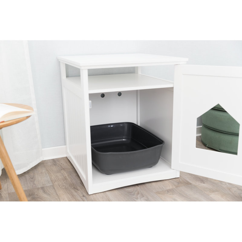 TRIXIE Litter Box Enclosure Hide Litter Boxes Storage Drawer Indoor Cat Home, Accent Table, White